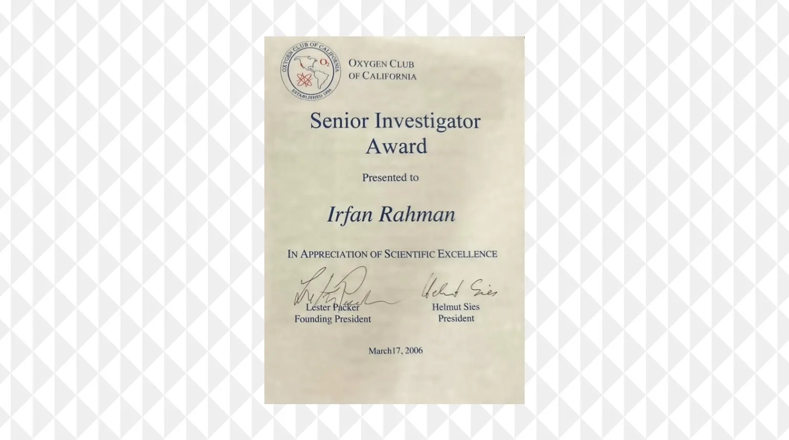 Oxygen club of califonia award 2006