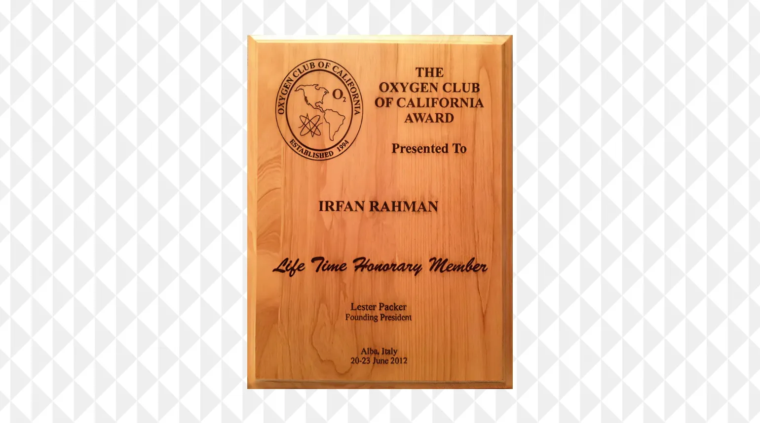 Oxygen Club - lifetime award - 2012